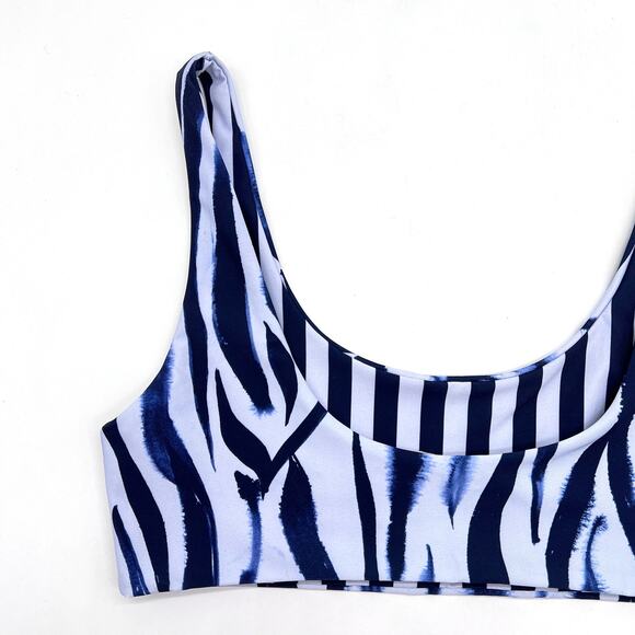 SIGAL Zebra Bikini Top Womens Medium Blue Striped Scoop Neck Tiger Stripe NEW - Picture 11 of 16
